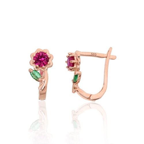 Gold earrings with 'english' lock with Zirkons