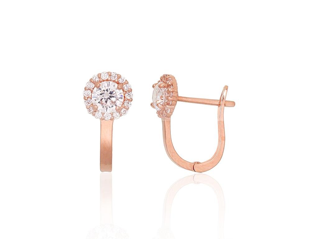 Gold earrings with 'english' lock with Zirkons