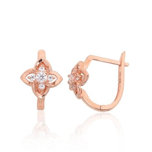 Gold earrings with 'english' lock with Zirkons