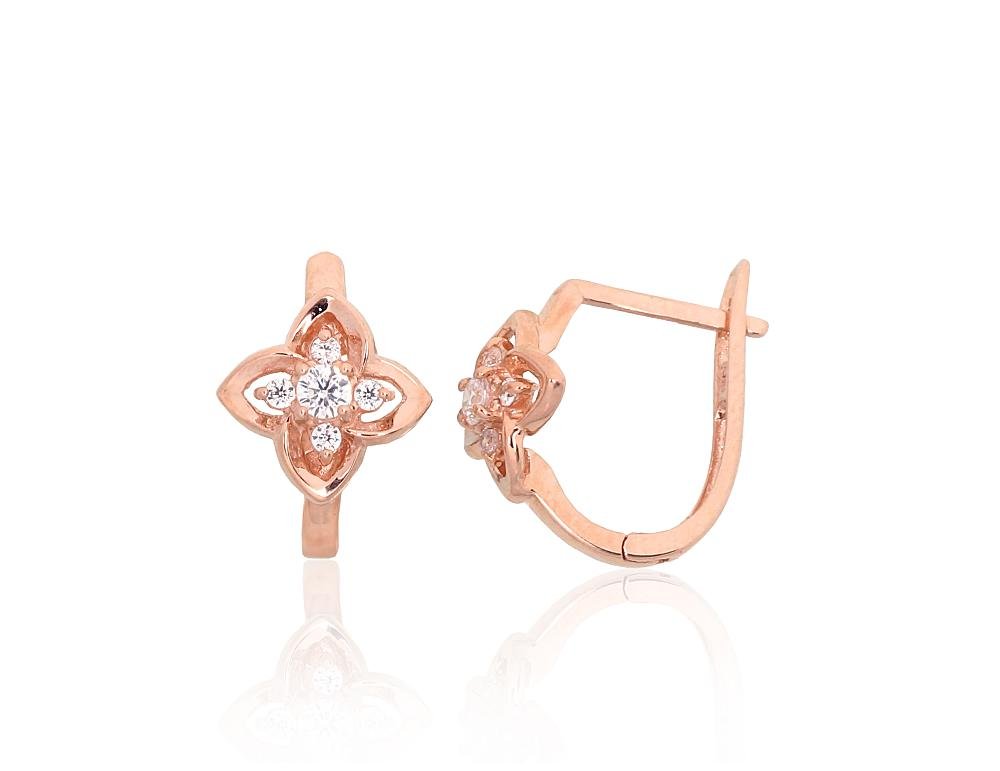 Gold earrings with 'english' lock with Zirkons