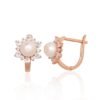 Gold earrings with 'english' lock with Zirkons , Fresh-water Pearl