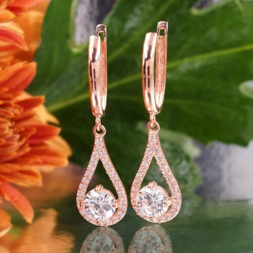 Alternative view of Gold earrings with 'english' lock with Zirkons