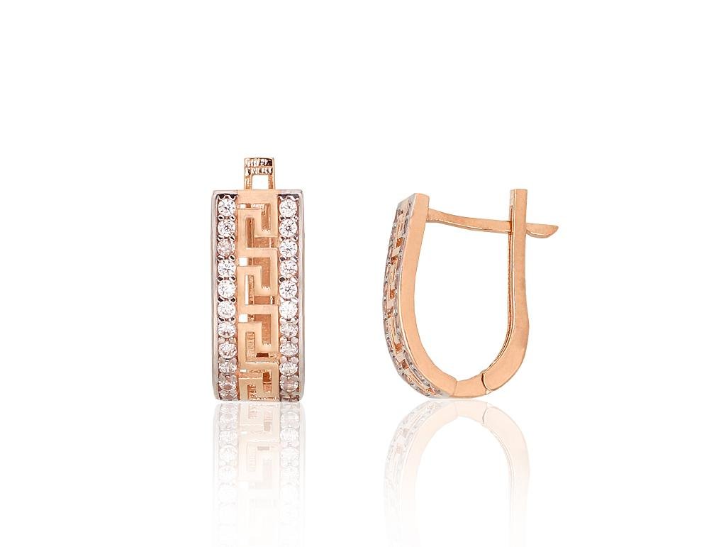 Gold earrings with 'english' lock with Zirkons