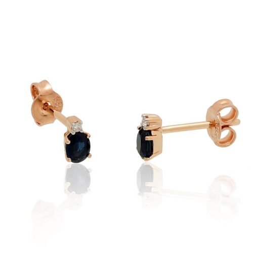 Alternative view of Gold classic studs earrings with Diamonds , Sapphire