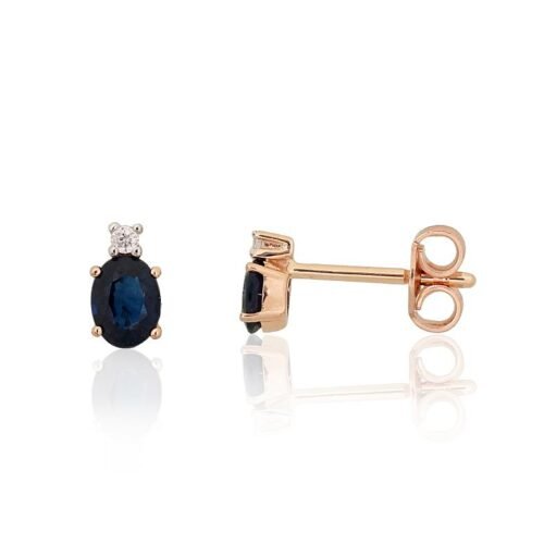 Gold classic studs earrings with Diamonds , Sapphire