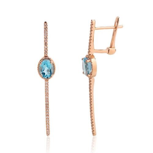 Gold earrings with 'english' lock with Diamonds , Blue Topaz