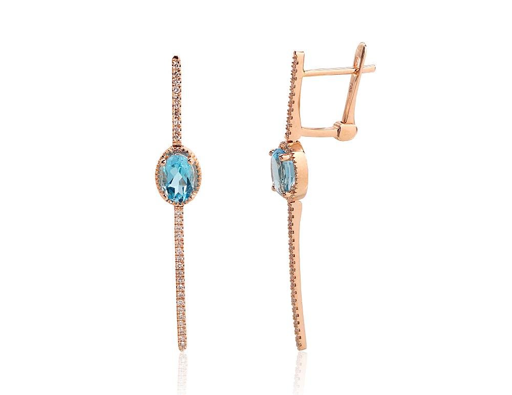 Gold earrings with 'english' lock with Diamonds , Blue Topaz