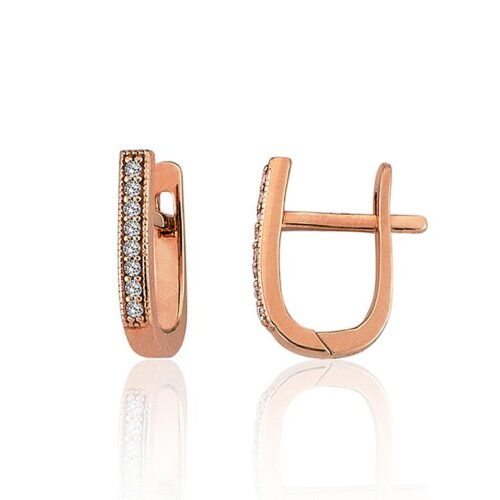 Gold earrings with 'english' lock with Zirkons