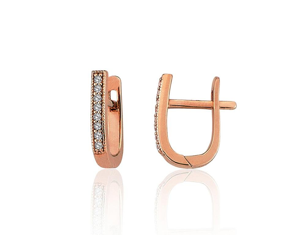 Gold earrings with 'english' lock with Zirkons
