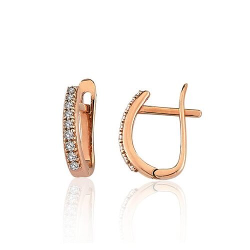 Gold earrings with 'english' lock with Zirkons