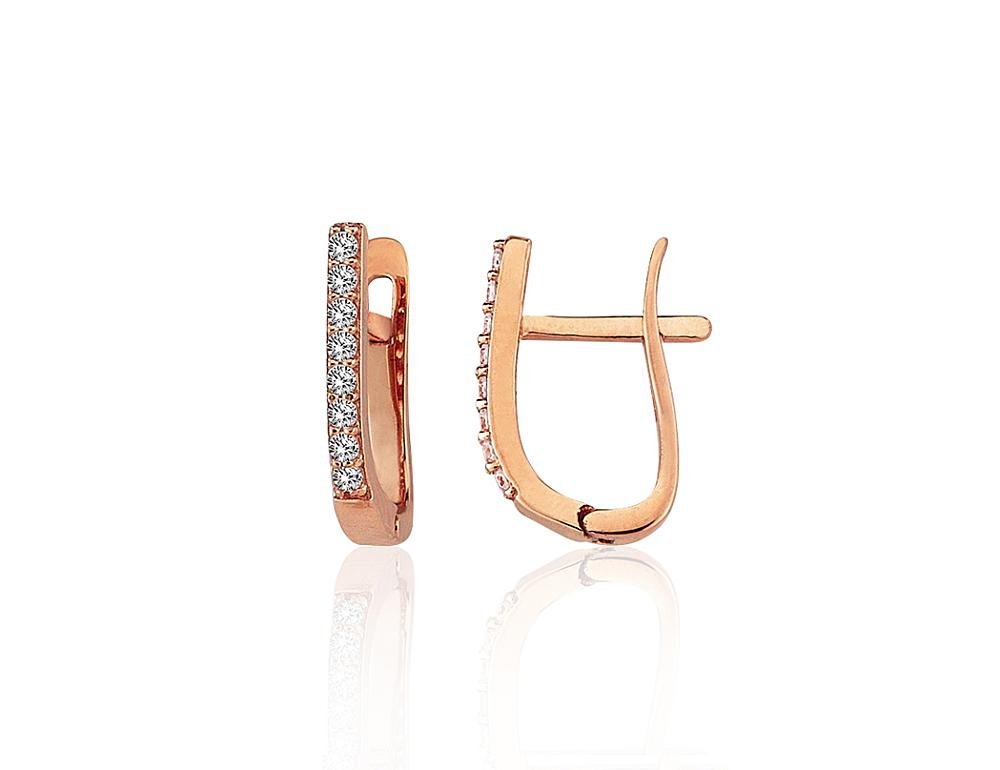 Gold earrings with 'english' lock with Zirkons