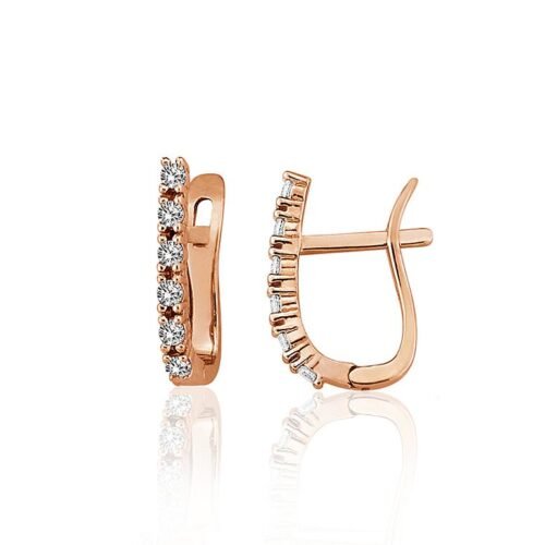 Gold earrings with 'english' lock with Zirkons