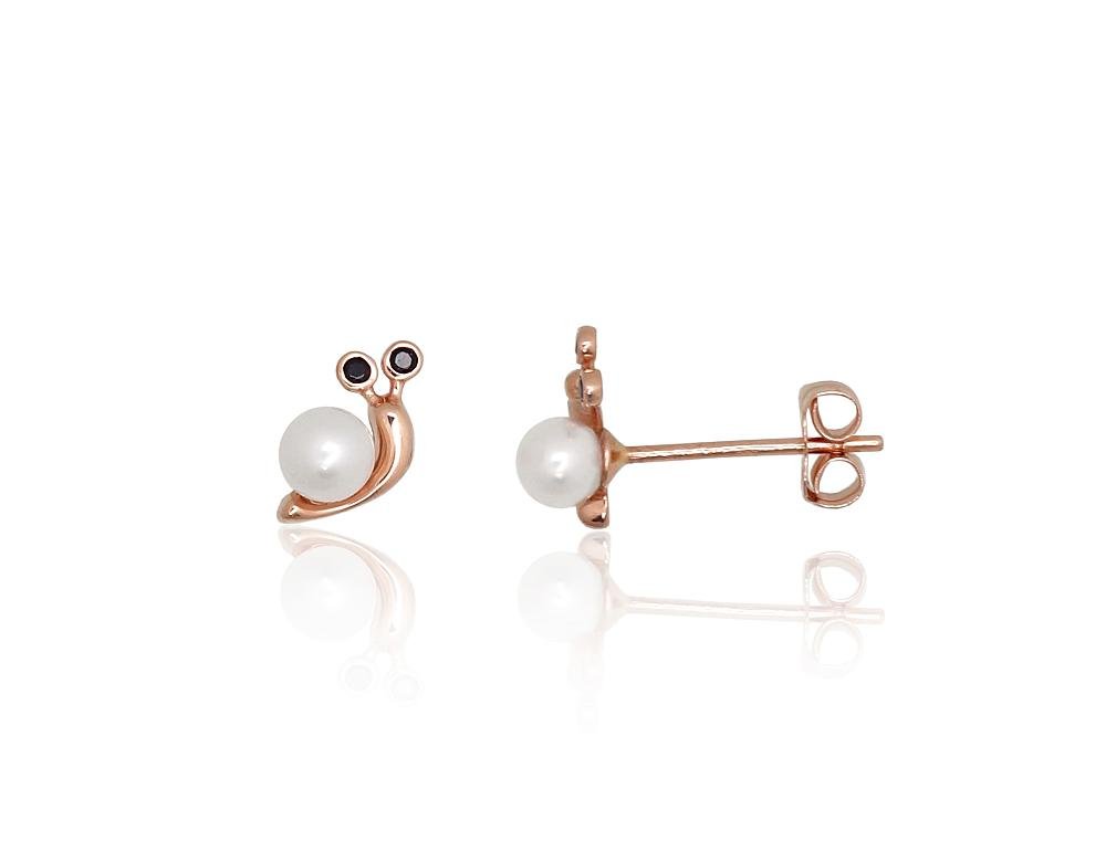 Gold classic studs earrings with Zirkons , Fresh-water Pearl