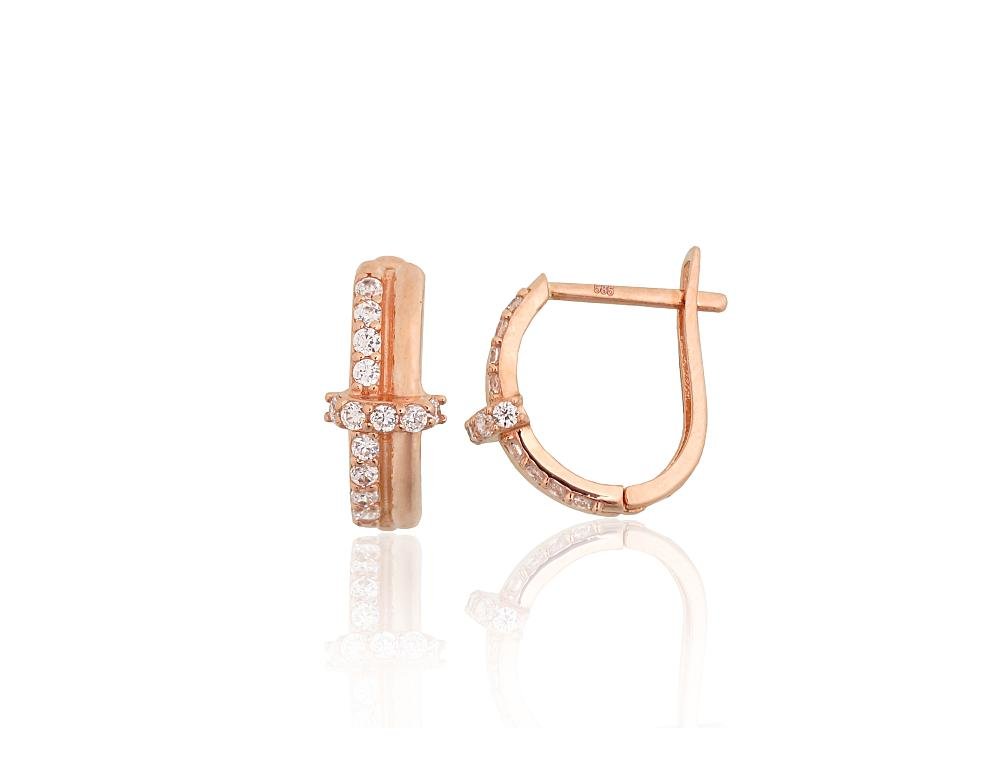 Gold earrings with 'english' lock with Zirkons
