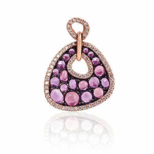 Gold pendant with Diamonds , Amethyst , Rodolite