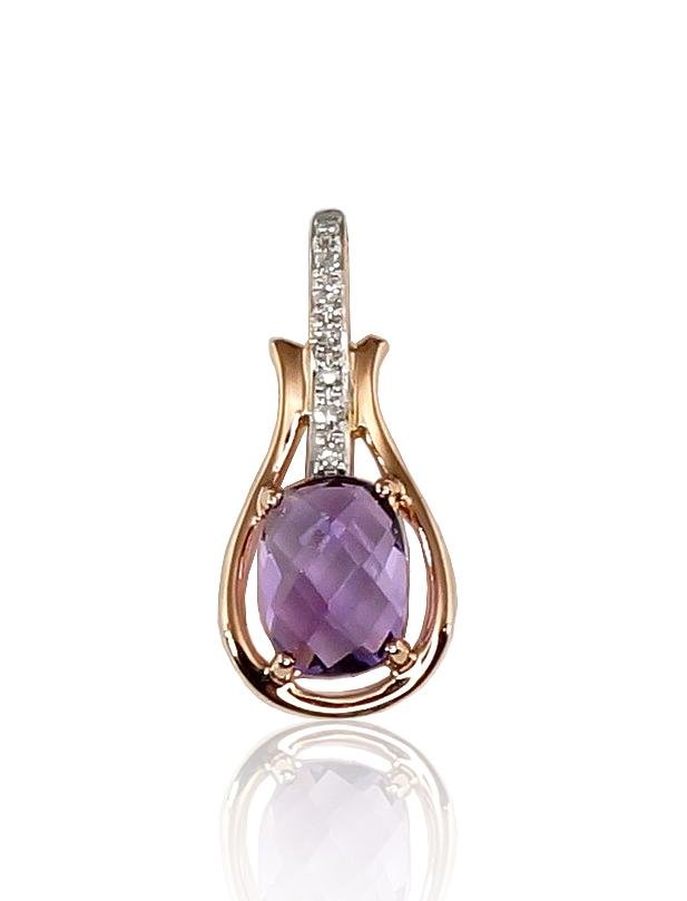 Gold pendant with Diamonds , Amethyst