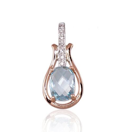 Gold pendant with Diamonds , Sky Blue Topaz