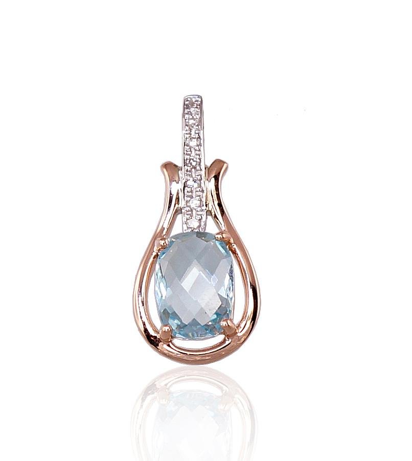 Gold pendant with Diamonds , Sky Blue Topaz