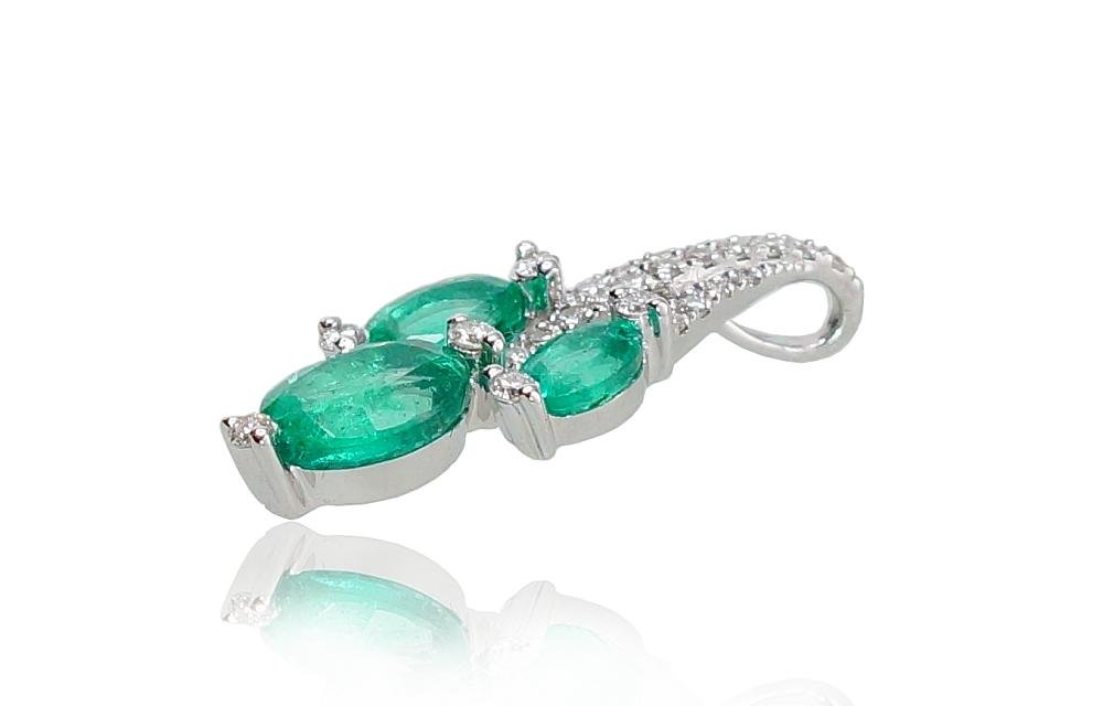 Gold pendant with Diamonds , Emerald - Image 2