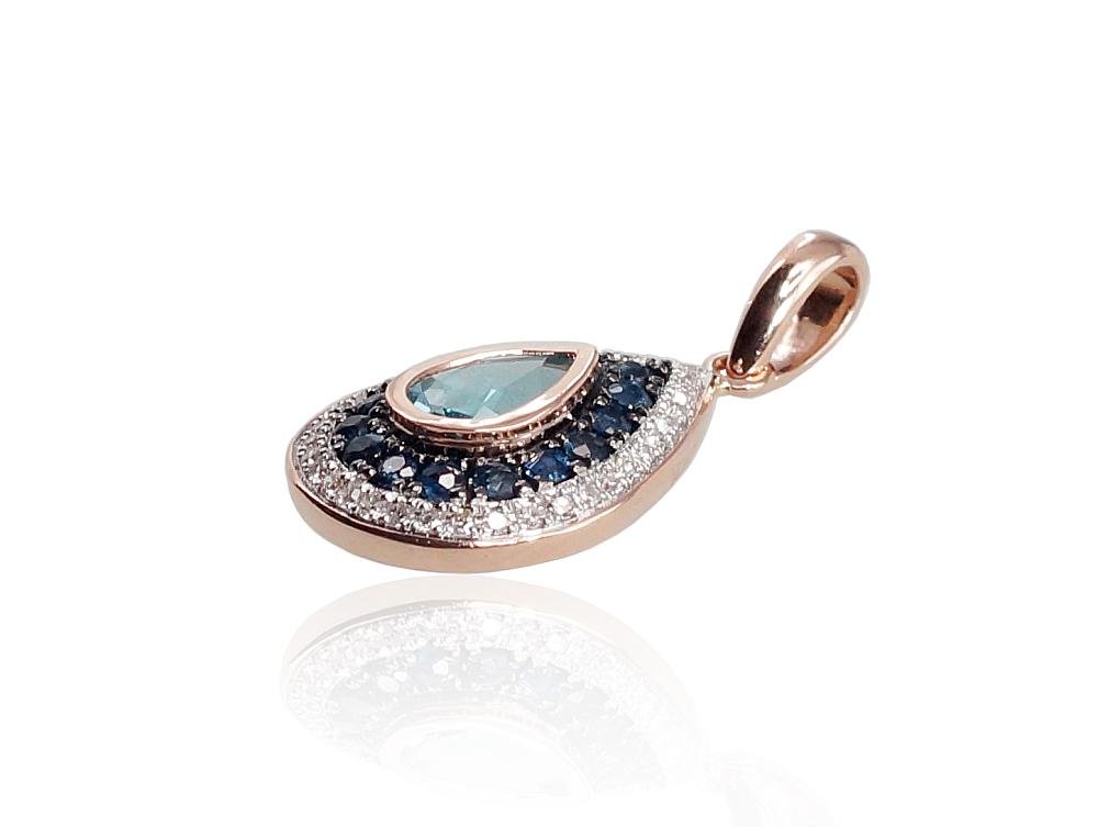 Gold pendant with Diamonds , Sapphire , Blue Topaz - Image 2