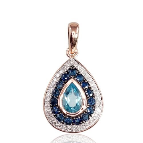 Gold pendant with Diamonds , Sapphire , Blue Topaz