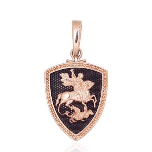 585 gold pendant shield design with black enamel for men