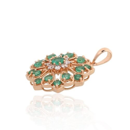 Alternative view of Gold pendant with Diamonds , Emerald