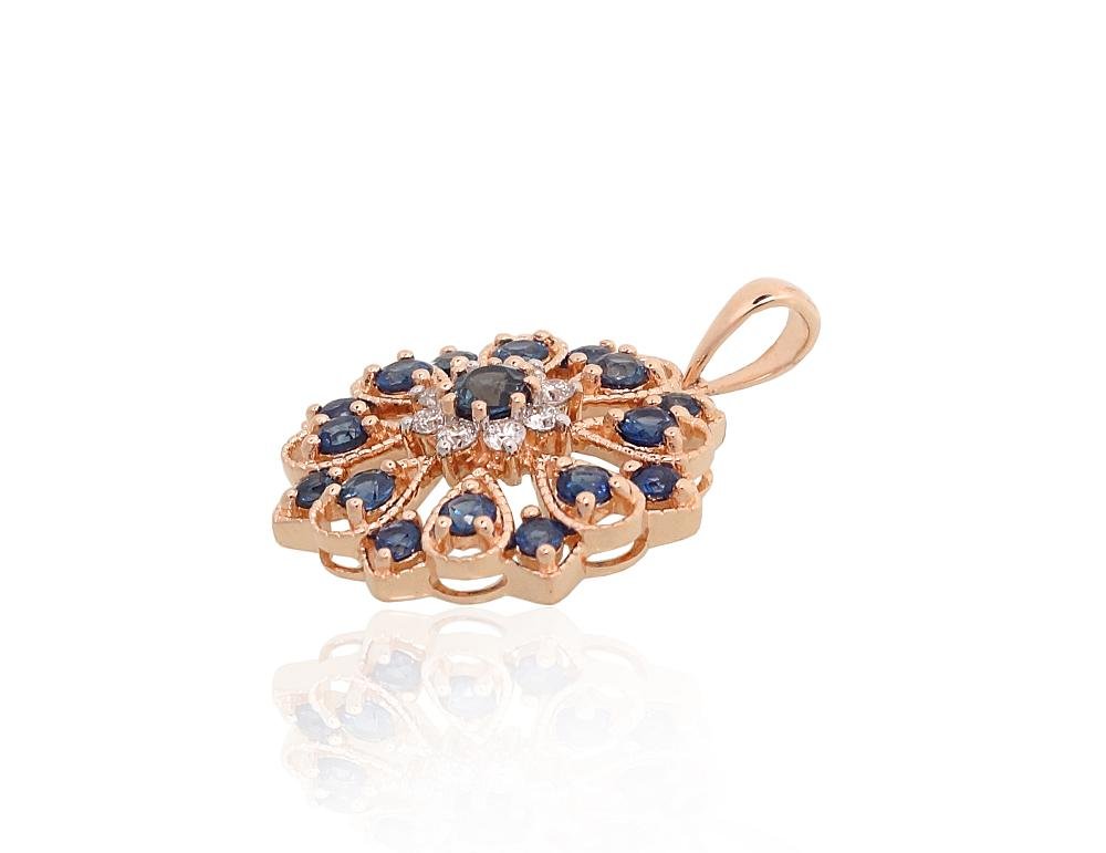 Gold pendant with Diamonds , Sapphire - Image 2