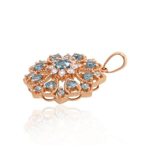 Alternative view of Gold pendant with Diamonds , Blue Topaz