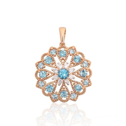 Gold pendant with Diamonds , Blue Topaz