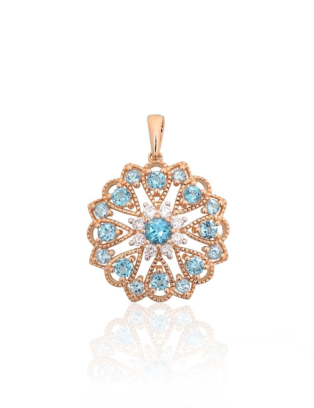 Gold pendant with Diamonds , Blue Topaz