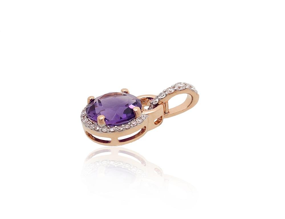 Gold pendant with Diamonds , Amethyst - Image 2