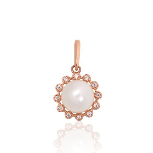 Gold pendant with Zirkons , Fresh-water Pearl