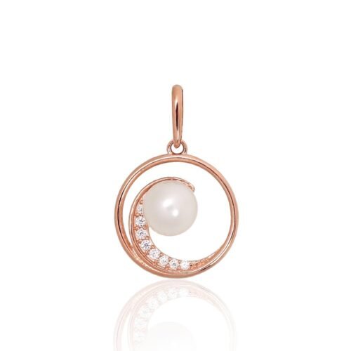Gold pendant with Zirkons , Fresh-water Pearl