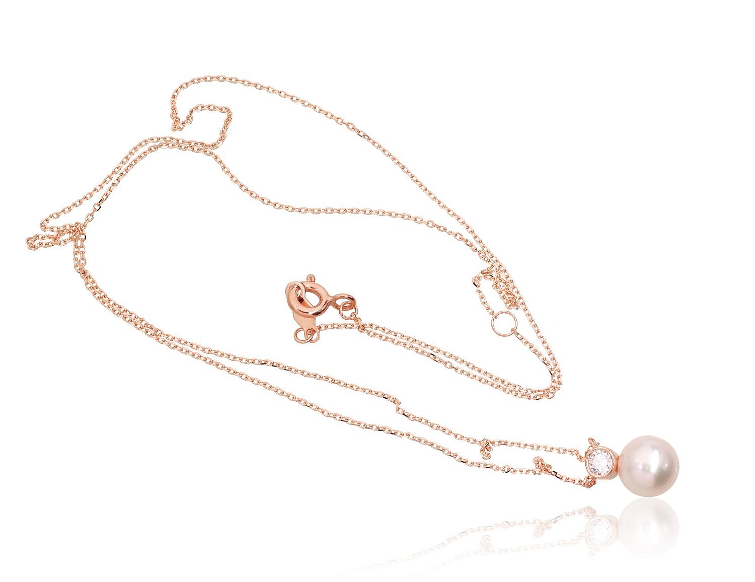 Gold necklace with Zirkons , Fresh-water Pearl - Image 2
