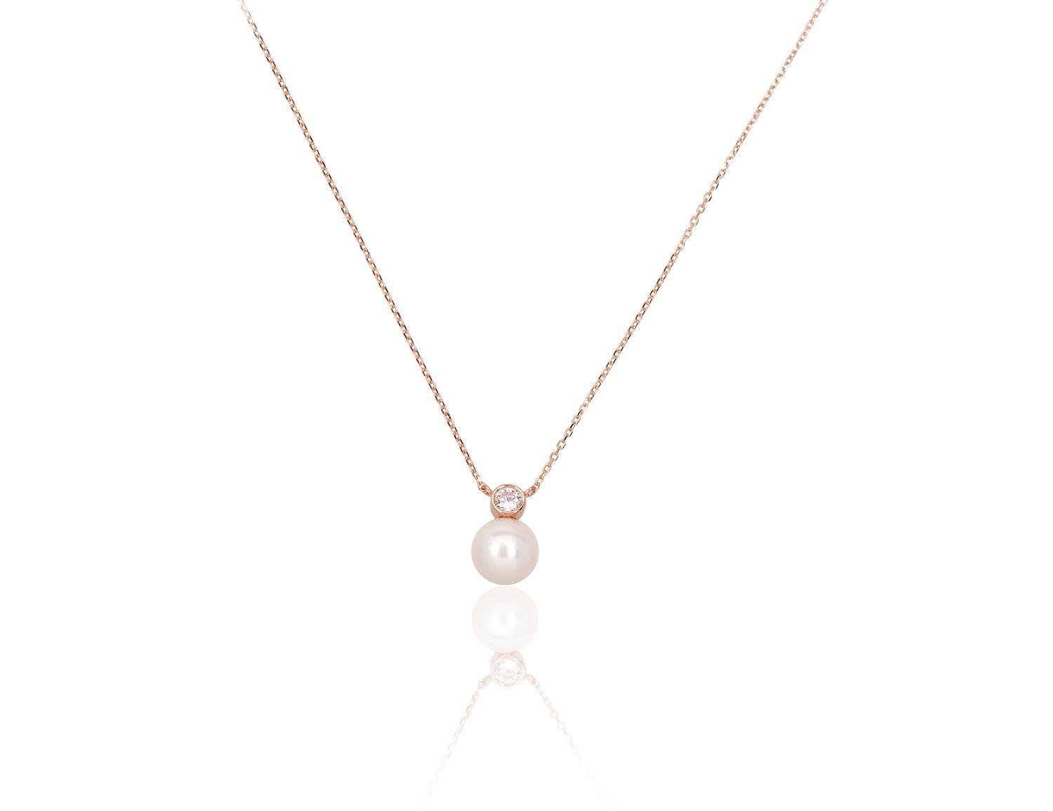 Gold necklace with Zirkons , Fresh-water Pearl