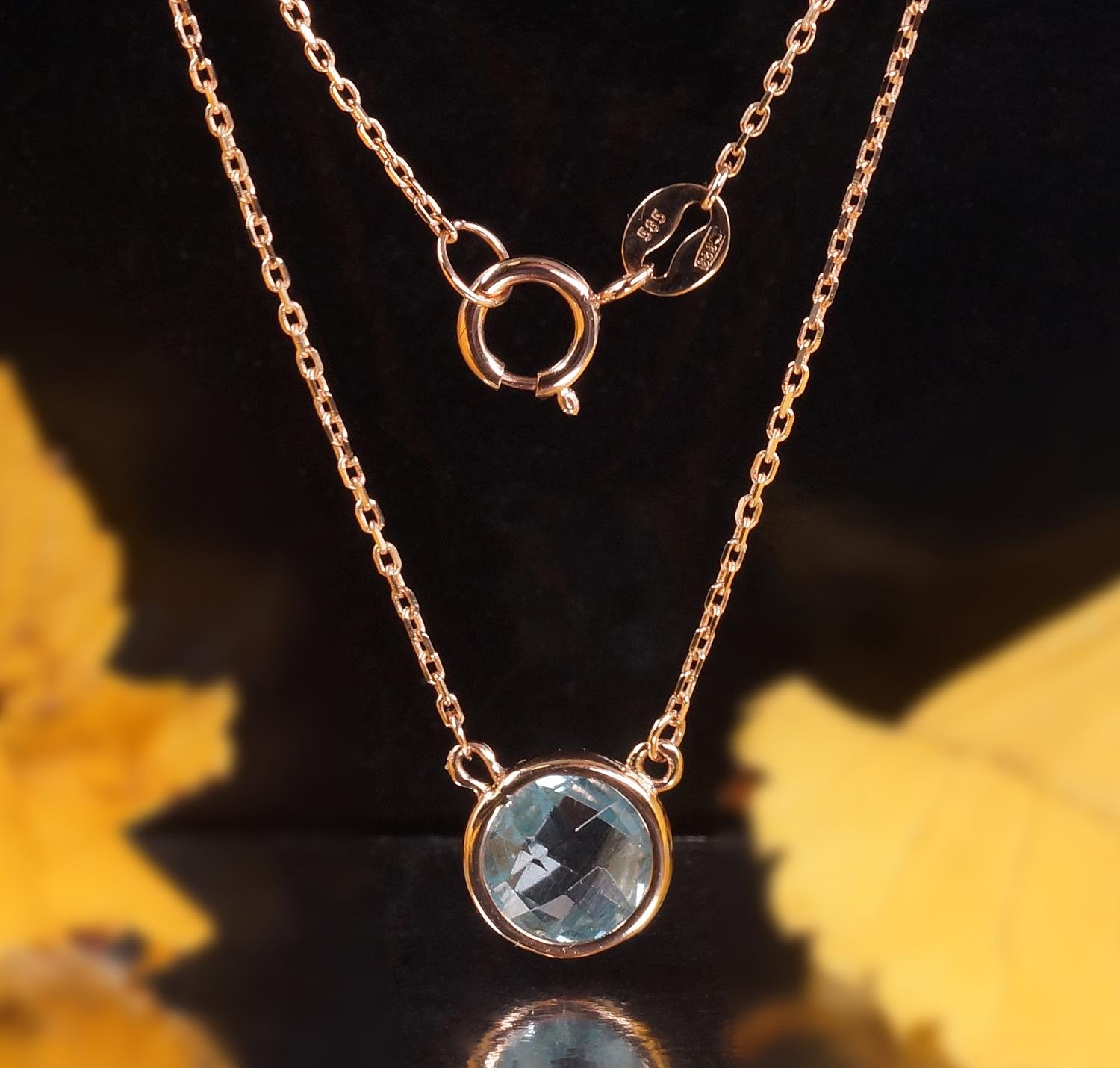 Gold necklace with Sky Blue Topaz - Image 4