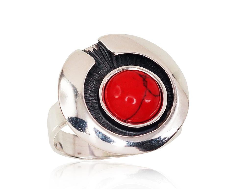 Silver ring with Coral (Imitation)