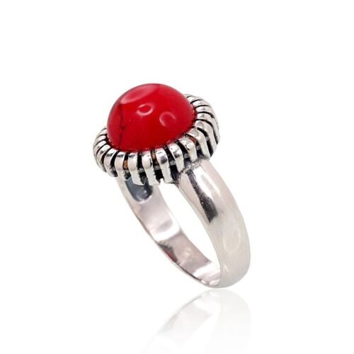 Alternative view of Silver ring with Coral (Imitation)