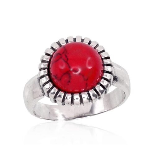 Silver ring with Coral (Imitation)