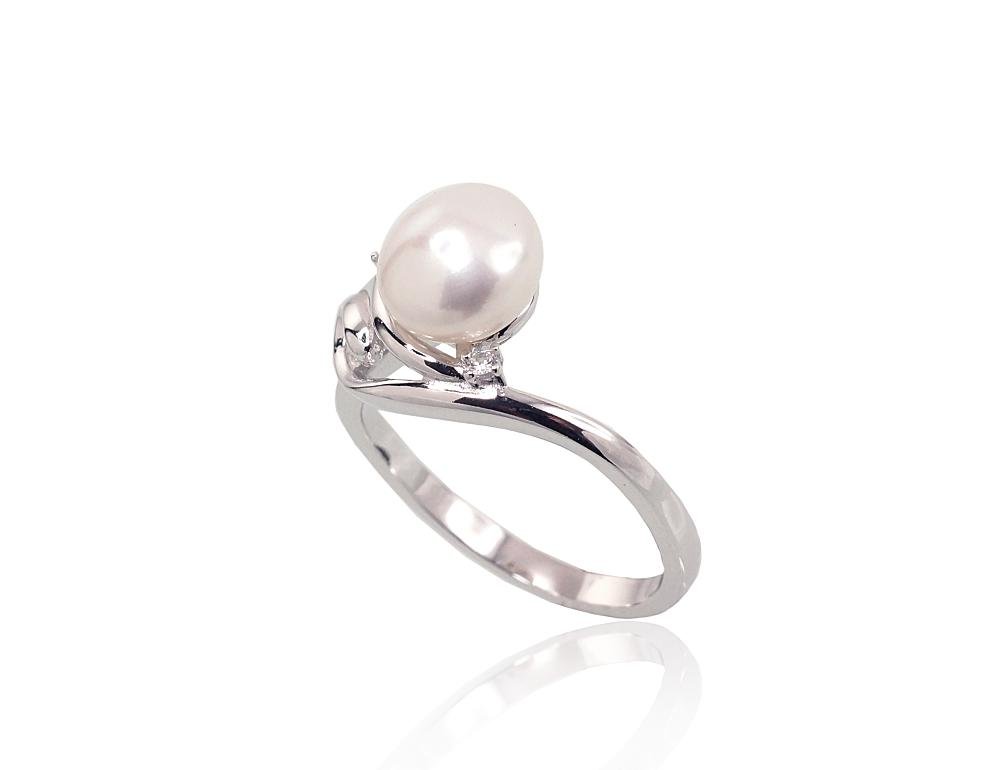 Silver ring with Zirkons , Fresh-water Pearl - Image 2