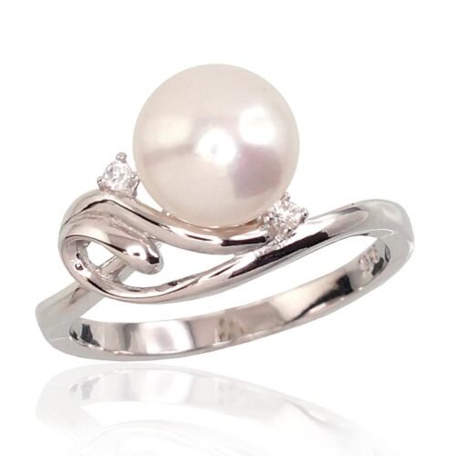 Silver ring with Zirkons , Fresh-water Pearl
