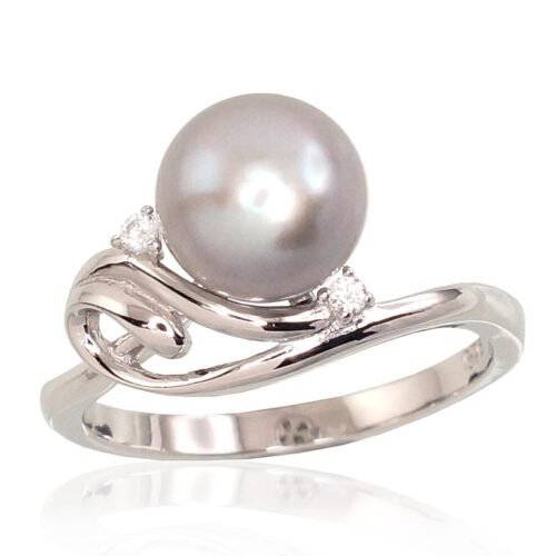 Silver ring with Zirkons , Fresh-water Pearl