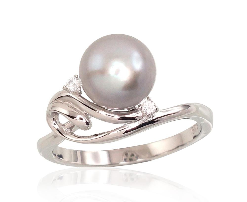 Silver ring with Zirkons , Fresh-water Pearl
