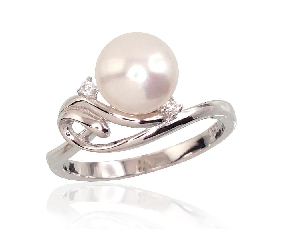 Silver ring with Zirkons , Fresh-water Pearl
