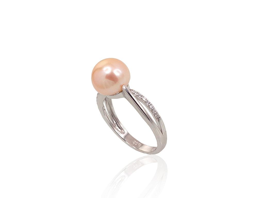 Silver ring with Zirkons , Fresh-water Pearl - Image 2