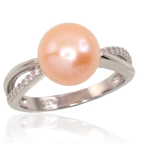 Silver ring with Zirkons , Fresh-water Pearl