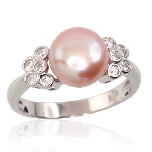 Silver ring with Zirkons , Fresh-water Pearl