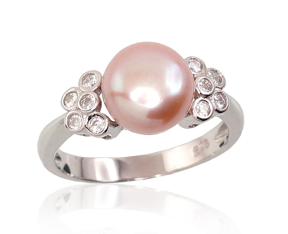Silver ring with Zirkons , Fresh-water Pearl