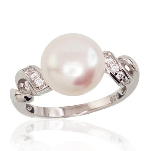 Silver ring with Zirkons , Fresh-water Pearl